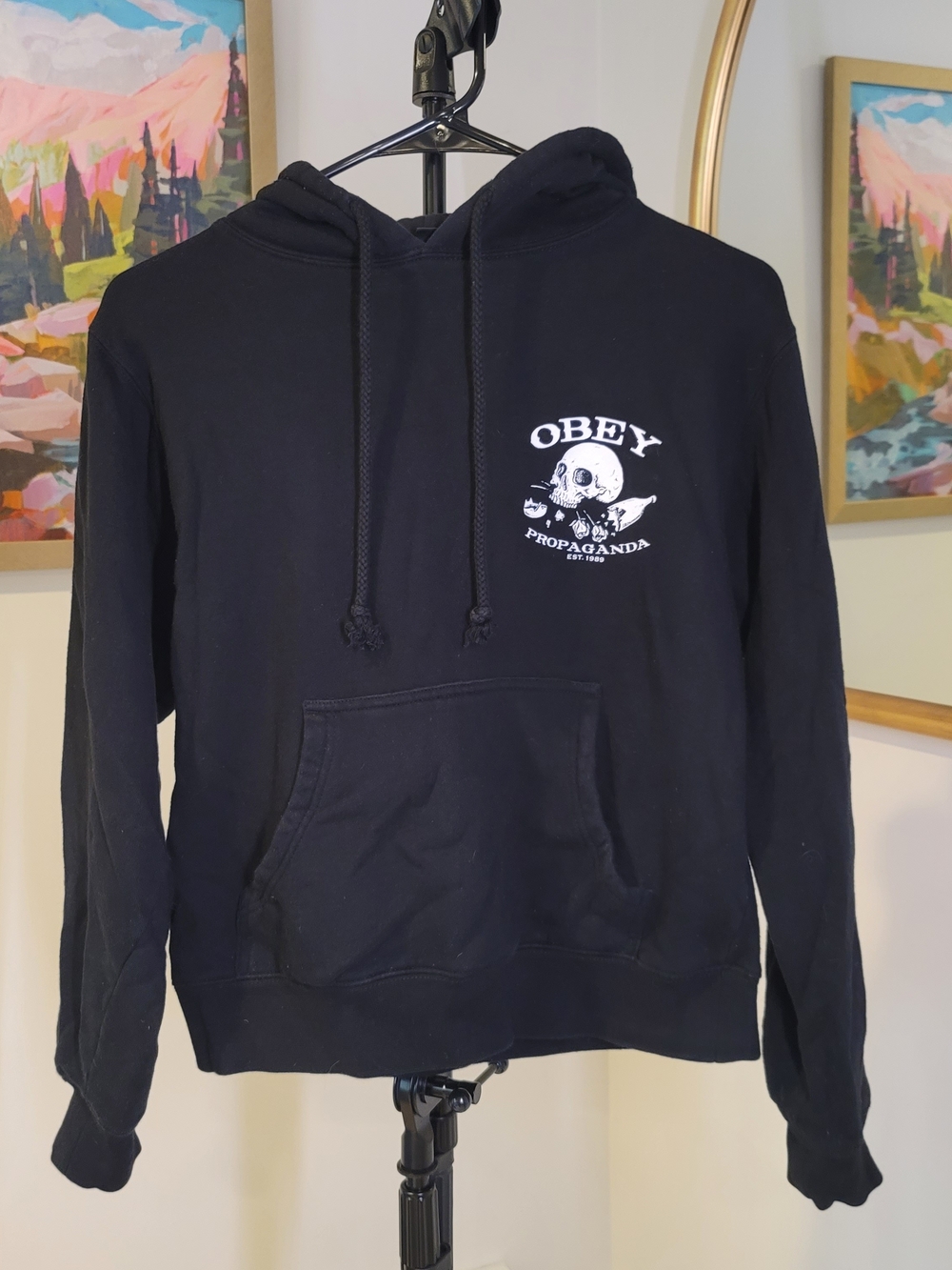 OBEY Cotton Blend Graphic Pullover Hoodie Sweatshirt Women's Size S